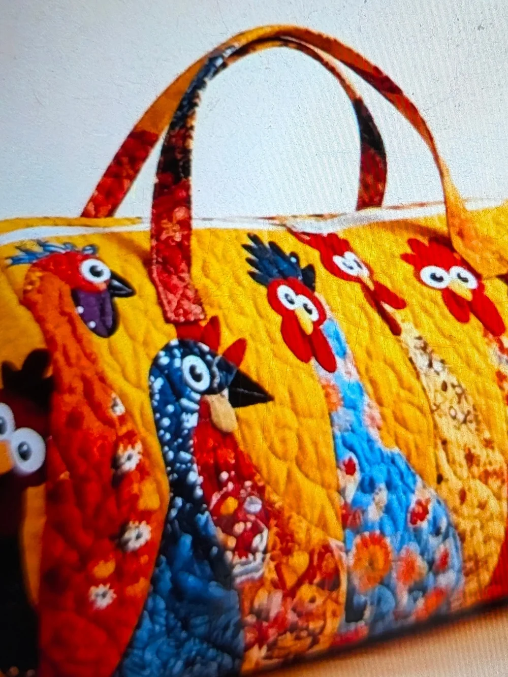 Handcrafted Yellow Chicken Quilted Travel Bag 18x9x9